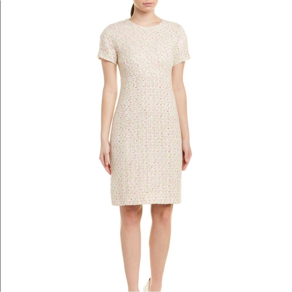 Brooks Brothers Cream Tweed Midi Dress with Pink & Yellow Flecks